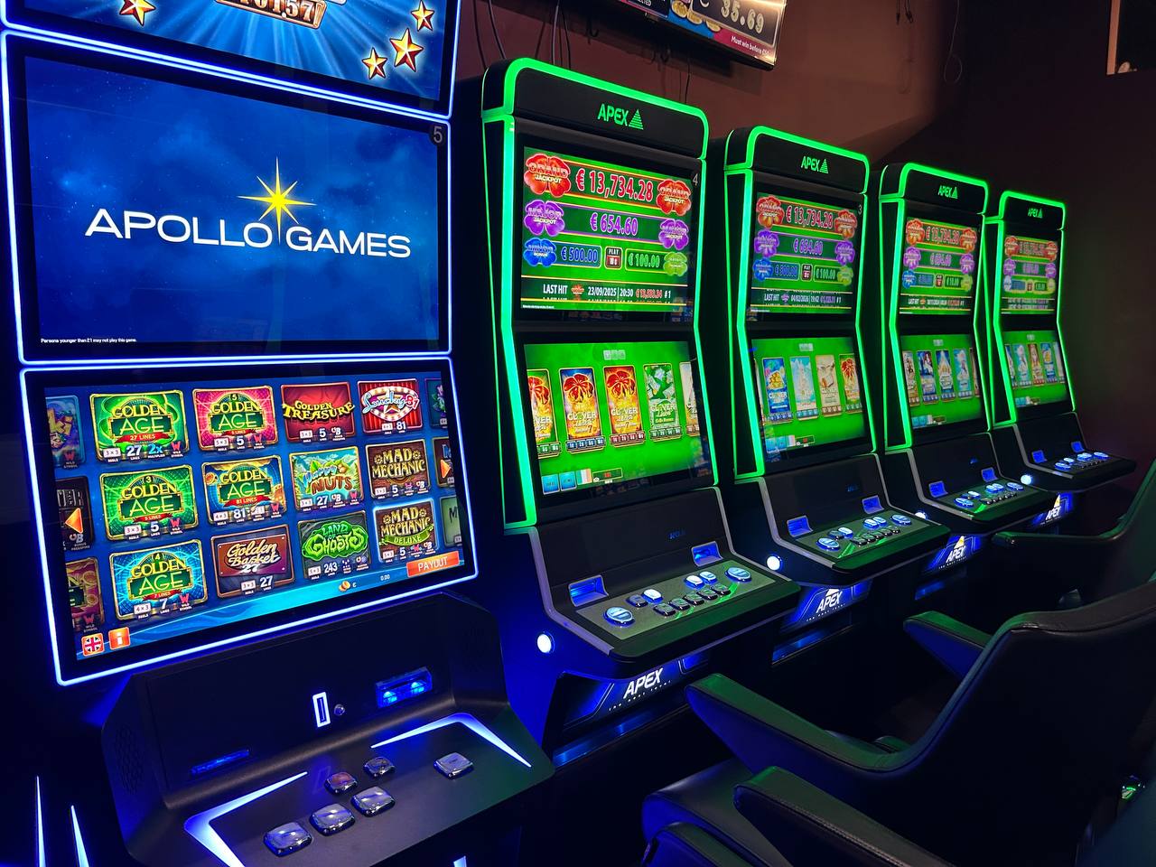 Close-up of slot machines